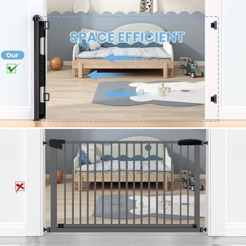 HAMOPY Retractable Baby Gate, 33" Tall, Extends up to 55" Wide, Durable Auto-Lock Baby Gates for Stairs, Mesh Dog Gate and Child Safety Gates for Doorways, Hallways, Indoor, Outdoor(Black) - color: Bk-1