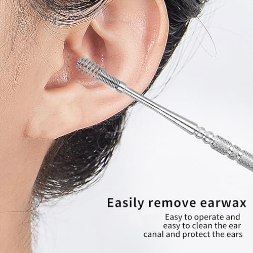 8 Pcs Ear Pick Earwax Removal Kit, Ear Cleaning Tool Set, Ear Cleaner Curette Ear Wax Remover Tool with a Cleaning Brush (Sliver) - color: Sliver