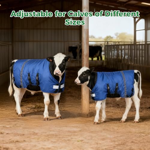 2 PCS Calf Goat Blanket Jacket, Thick Calf Goat Coat for Winter, Oxford Cloth Warming Blanket, Double Sided Waterproof, Windproof Livestock Blanket for Cold Weather (Blue)