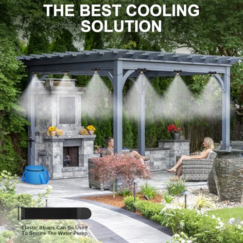 Portable Misting System with Pump, DIY 26FT(8M) Misting Line & 6 Brass Nozzles, 4-Gallon Water Bag, USB Rechargeable (4500mAh) Outdoor Cooling System for Patio, Camping, Golf Cart, Canopy
