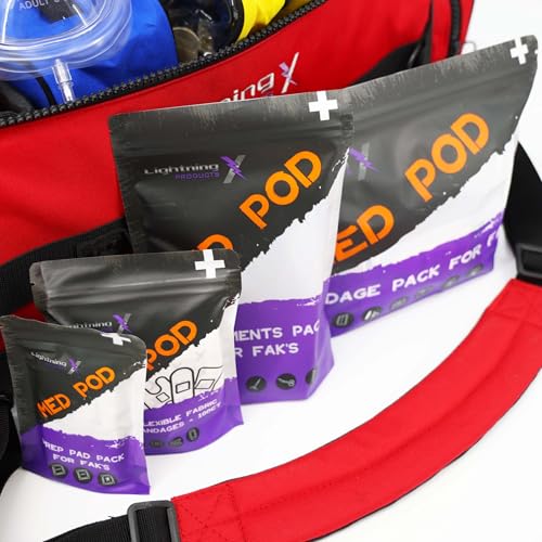 Lightning X Fully Stocked X-Tuff Modular Oxygen Trauma Bag w/Removable Organizer Pouches for EMS/EMT + First Responder - Red - color: Red