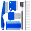 6 Pack Pet Grooming Combs, Stainless Steel Dog and Cat Grooming Combs with Rounded Teeth, Double-Sided Professional Pet Tear Stain Remover for Small, Medium, and Large Pets (Blue) - style: Blue