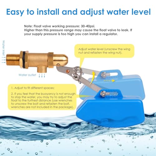 2 Pcs Brass Float Valve 1/2 Inch, Water Tank Float Valve Auto Fill | Adjustable Arm, Water Float Valve for Pond, Water Tank, Water trough, Water Feature, Swamp Cooler, Stock Tank, Fountain, Pool - style: 1/2 Inch
