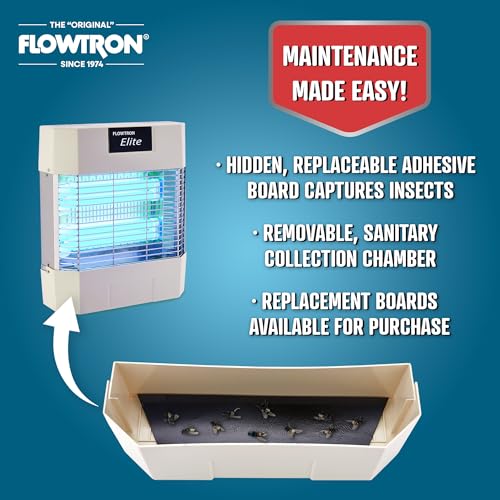 Flowtron Indoor Fly Stun Unit, 80W UV, Pheromone Lure, 1200 Sq Ft | Wall-mount fly trap for restaurants, barns, and kitchens; sticky board catches insects with no sound or smell.