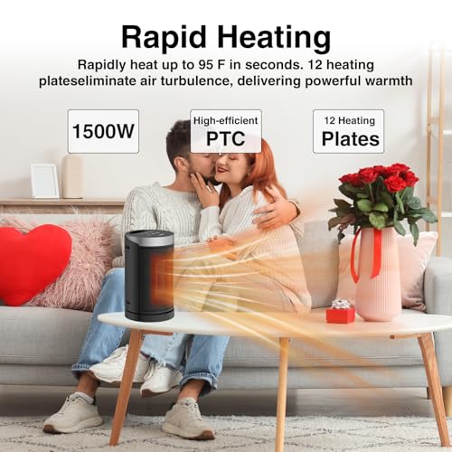 Space Heater, WINHL Portable Electric Heaters for Indoor Use,70°Oscillation | Thermostat, Remote Control, 12H Timer, 5 Modes, Small Quiet 1500W PTC Ceramic Fast Safety Heat for Office, Bedroom, Home