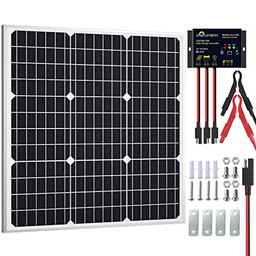 Solar Panel Kit 50W 12V, Waterproof Solar Battery Trickle Charger Maintainer + Waterproof Controller + Adjustable Mount Bracket for Boat Car RV Motorcycle(Without Mounting Bracket) - size: 50W PWM+Load Kit