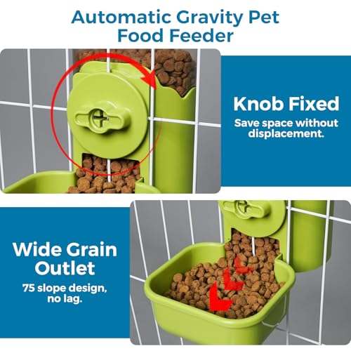 VANNON Small Animal Hanging Automatic Food Dispenser, 35oz Gravity Pet Feeder for Cage, Food Bowl for Rabbit Puppy Cat Ferret Guinea Pig Chinchilla Parrot (Green) - color: Green
