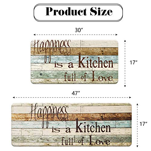 FRESHMINT Farmhouse Kitchen Mats Sets 2 Piece Cushioned Comfort Mat for Home & Office Ergonomically Engineered Memory Foam Kitchen Rug Waterproof Non-Skid, 30" by 17" + 47" by 17",Happiness - color: Happiness
