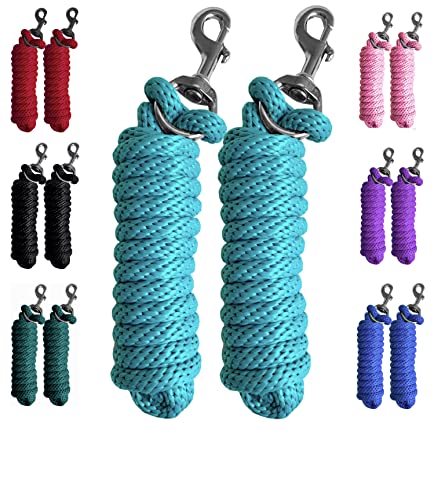 Majestic Ally Pack of 2 Solid Poly Lead Rope for Horses & Livestock – 10 Foot long and 5/8 inch Thick - Replaceable Heavy-Duty Bolt Snap – Handmade – Soft, Broken in Feel (Turquoise) - color: Turquoise