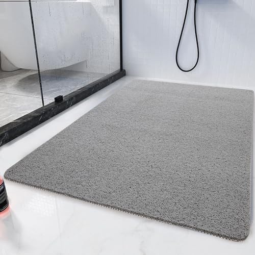 HOMBYS 47 x 32 Extra Large Shower Mat for Shower Stall Tub, Non Slip Bath Mat Bathroom Accessories, PVC Loofah Mats for Shower and Bathroom, Quick Drying, (Grey, 47"x32") - color: Grey, size: 2'8" x 3'11" (Rectangular)