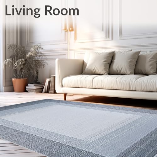 Flatwoven High Traffic Area Rug 5x7, Advanced Hygienic Entry Carpet with Footwear Disinfection Technology, Non Slip, Stain Resistant, Washable Area Rugs for Living Room, Bedroom (Gray, 5x7) - color: Gray/Pattern 14, size: 5' x 7' (Rectangular)
