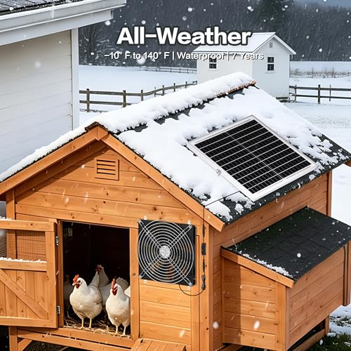 7.1" Large Airflow Solar Powered Greenhouse Fan, 25W Vent Exhaust Intake Solar Fan for Chicken Coop, Waterproof Outdoor Solar Fans, 16.5 ft Long Cord for Dog House, Shed, Cabin