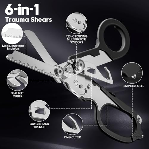 6-in-1 Heavy-Duty Emergency trauma shears (Yellow Black) - color: Yellow Black