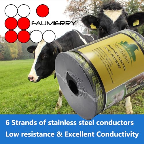 Portable Electric Fencing Polywire 1650 Feet 500 Meters, 6 Stainless Steel Conductors for Reliable Conductivity, UV Treatment, Rust Resistance - Yellow & Black - size: 1650ft