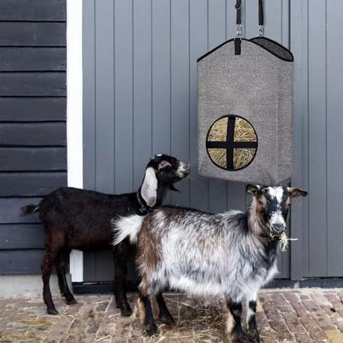 Goat Hay Feeder Bags for Horses, Sheep with Adjustable Open Feed Hole for Slow Feeding-Gery - color: Gery