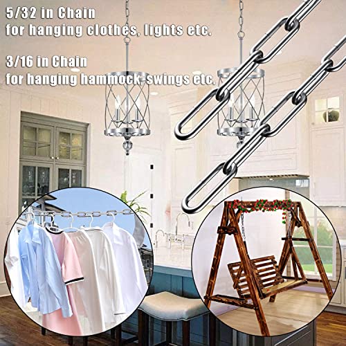 304 Stainless Steel Chain Heavy Duty Outdoor | 6.5ft 13ft Small Large Light Metal Link Chain for Home Camping Hanging etc - size: 5/32in-13ft
