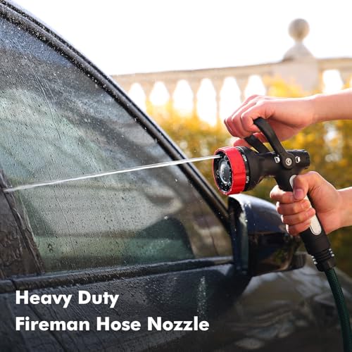 RESTMO Fireman Hose Nozzle Heavy Duty, Garden Hose Spray Nozzle for Outdoor | Lever Handle & Ergonomic Grip, 6 Classic Spray Patterns with Adjustable Flow Control for Watering, Cleaning - color: Red