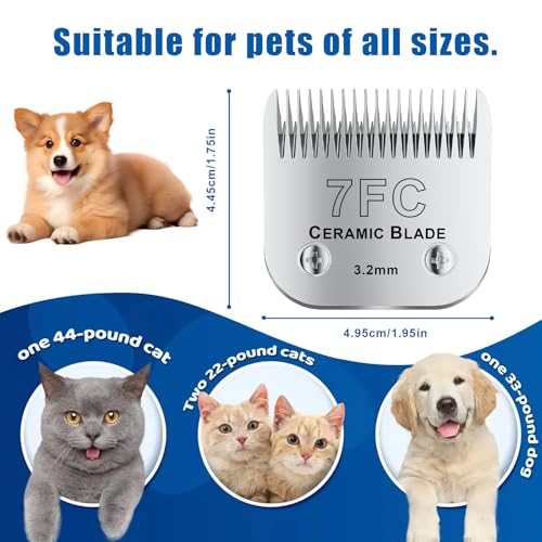 7FC# Detachable Pet Dog Grooming Clipper Ceramic Blade,Compatible with Andis Size 7FC Cut Length 1/8"(3.2mm),Compatible with andis/wahl/Oster Dog Clippers 1PCS - color: Silvery-9