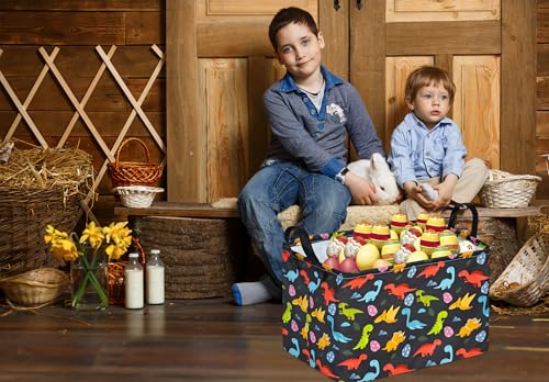 Easter Storage Basket Easter Bunny Storage Bin Collapsible Nursery Hamper Clothes Box Book Shelf Basket Easter Bunny Eggs Decor Easter Gifts - color: Dinosaur Easter eggs