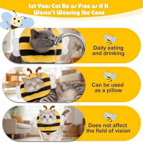 Cat Cone Collar Soft, Cat Recovery E Collar After Surgery to Stop Licking, Adjustable Waterproof Neck Elizabethan Pet Kitten Puppy Donut Pillow for Cats Wound Healing, Bee - color: Bee, size: Small(5-9.5in)