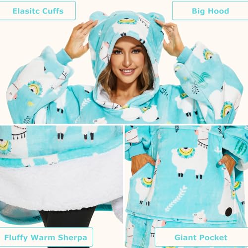 THREE POODLE Wearable Blanket Hoodie, Oversized Sherpa Sweatshirt Blanket for Adults Women Men, Warm Cozy Hooded Blanket, Gifts for Mom Girlfriend - color: Alpaca, size: Adult-Extra Long
