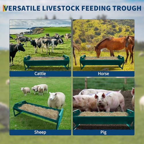 45-Inch Portable Livestock Feeding Trough, Heavy Duty 22 Gallon Capacity Feeder for Cows, Sheep, Horses, Pigs, Feeding Up to 10 Sheep, Durable Galvanized Steel（Dark Green） - color: Dark Green
