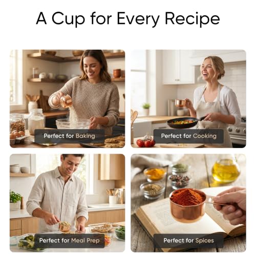 Color Up ½ Cup Measuring Cup (120 ml) – Premium Copper Stainless Steel, Accurate for Wet & Dry Ingredients, Embossed Markings, Easy-Pour Spouts, Dishwasher-Safe, Kitchen Essential - size: 1/2 Cup (120 ml) Copper