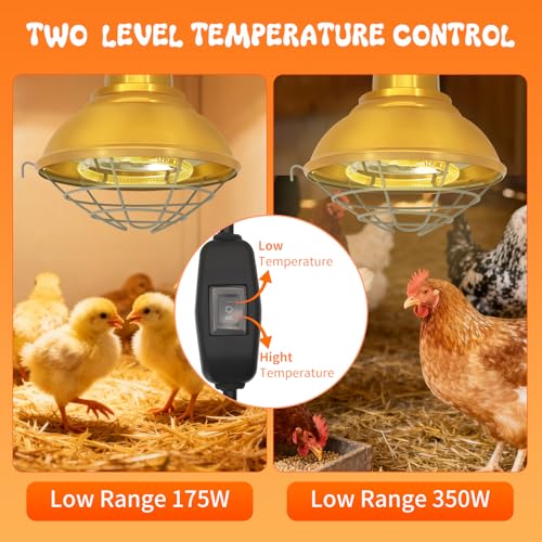 Chicken Coop Heater, 350W, Carbon Fiber Bulb, Adjustable 2-Mode | Heat Lamp for Chickens Brooder, Adjustable Hanging Height, For Chick, Puppy, Cat, Goat, Piglet