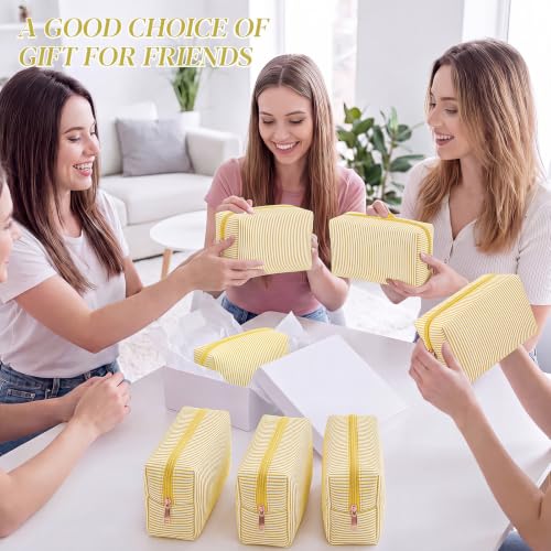 Sanwuta 20 Pcs Seersucker Cosmetic Bags Bulk, Striped Zippered,Yellow | Makeup Bags Women Pouch, Large Preppy Storage Toiletry Travel Pouch for Wedding Bridesmaid Bride Favor Back to Teacher Gift - color: Yellow