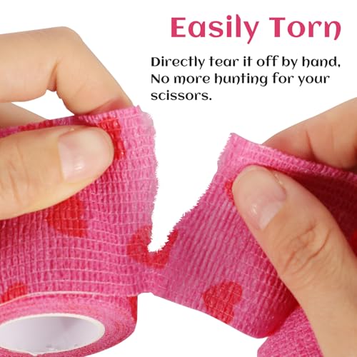 24 Rolls Elastic Self Adhesive Bandage Wrap 2 inch, Breathable Non Woven Cohesive Bandage, Vet Wrap for Dogs, Ankle Sprains Swelling Tape, Sports Athletic Tape (Pink Heart) - color: 2 Inch-24 Count Pink Heart