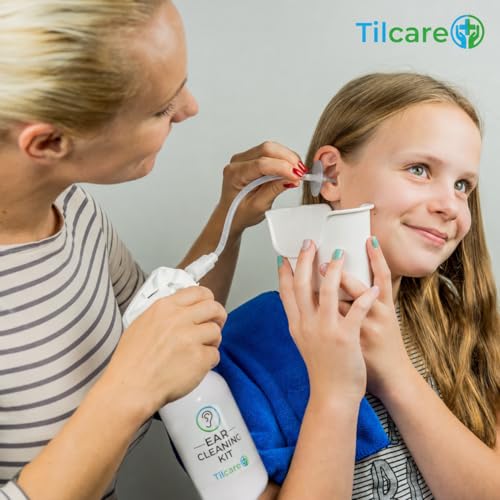 Ear Wax Removal Tool by Tilcare - Ear Irrigation Flushing System for Adults & Kids - Perfect Ear Cleaning Kit - Includes Basin, Syringe, Curette Kit, Towel and 30 Disposable Tips | Water Flush- Based Ear Cleaning Kit for Adults, Teens and Children | Inclu