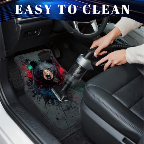 Bear Car Floor Mats Set of 4 Black Grunge Abstract Paint Splash Automotive Foot Mats Rugs Carpet for Car Non-Slip Auto Car Accessories Universal Fit for Car SUV Truck Van - color: Bear