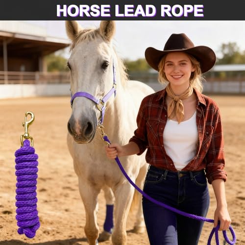 5/8" x 8' Nylon Horse Lead Rope with Cast Iron Hardware(Purple) | Durable nylon material, cast iron hardware, ideal for daily use, training and showing. - color: Purple