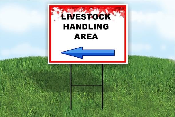 Livestock Handling Area 4Th Of July American Flag Usa Patriotic Red Blue Stars Left Arrow Single Sided 18x24 in. Yard Road Sign w/Stand - size: Single Sided Left Arrow