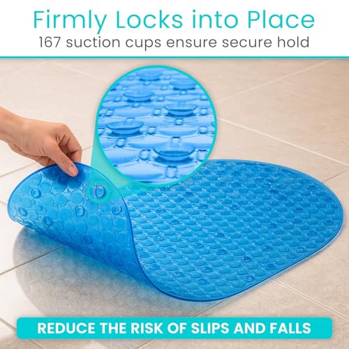 Vive Oval Bathtub Mat - Nonslip Shower Floor Pad - Non-Slip and Non-Skid | For Bath Tub with Strong Rubber Suction Cup Grip - for Baby, Elderly, Kids, Bathroom (Blue) - color: Blue