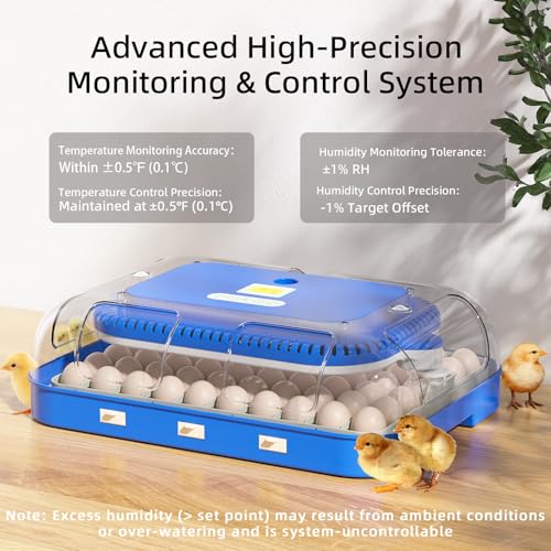 70 Egg Incubator for Hatching Eggs, Intelligent Incubator with high Hatch Rate - DualPower System, Auto Temperature & Humidity Control for 30+ Species, 360° Observation Dome & Cold Spectrum Candling