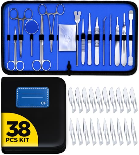 Dissection Kit Durable 38-Piece for Medical & Veterinary Students | Stainless Steel Biology Lab Anatomy Dissecting Set with Scalpel Blades - Case, 18 Reusable Tools & 20 Blades