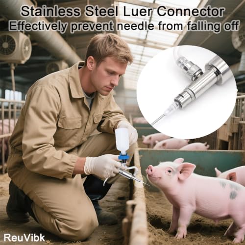 5ml Continuous Self-Refilling Livestock Syringe, 10 Needles Included | Adjustable dosage from 0.5ml to 5ml Stainless Steel Veterinary Injection Gun for Chicken, Duck, Pig, Sheep, Cow Poultry