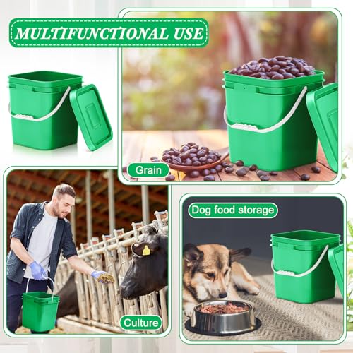 Mumufy 5 Pcs 3.5 Gallon Square Food Grade Bucket with Lid Square Bucket Pail Plastic Handles for Long Term Food Storage, Camping, Fishing, Home Organization Easy Stack and Store (Green) - color: Green