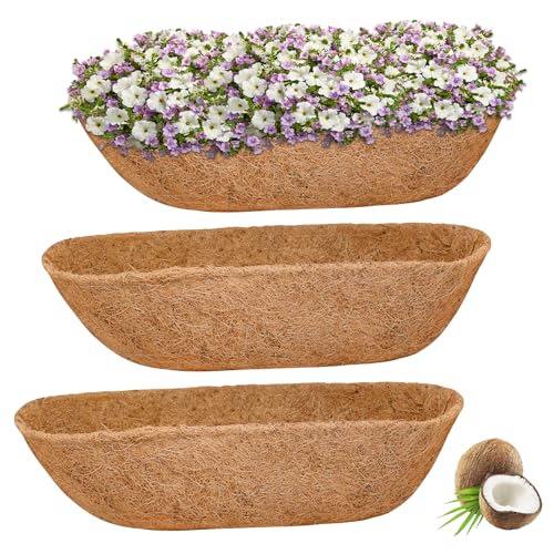Halatool 24" Coco Liners for Planters, 3Pcs Coconut Liners for Window Boxes | 100% Natural Coconut Fiber, Replacement Liner for Wall & Railing Planters, Fence & Balcony, Breathable & Eco-Friendly - size: 24in