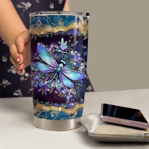 SANDJEST Dragonfly Tumbler 20oz Stainless Steel Insulated Coffee Travel Mug Cup Dragonfly Gifts for Women Girls on Birthday Christmas Mothers Day - color: Dragonfly