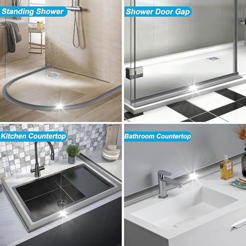 67Inch Shower Threshold Water Dam, Self-Adhesive Silicone Shower Barrier Water Stopper Shower Door Bottom Seal Strip Shower Splash Guard for Bathroom Kitchen Bathtub - color: Gray, style: 67 inch