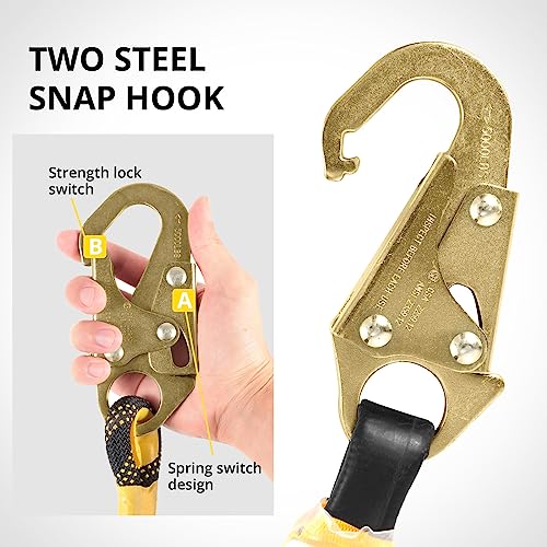 TRSMIMA Rope Harness Safety Lanyard：150ft Roofing Rope Fall Protection | Vertical Safety Harness Rope With Grab Snap Hooks Shock Absorber - Tree Climbing Line Kit Heavy Duty Safety Equipment ANSI CE - size: 150ft