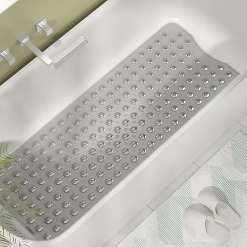 AmazerBath Shower Mat Non Slip 40 x 16 Inches, Shower Stall Mats with Suction Cups and Drain Holes, Non Slip Bath Mat for Tub for Elderly & Kids, Clear Gray - color: Clear Gray, size: 40" x 16" (Rectangular)
