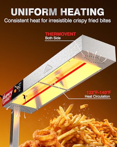 PYY French Fry Warmer - 500W Food Heat Lamp with U Shape Base Stand Stainless Steel Commercial Fry Warmer for French Fries Electric Heating Radiation, Adjustable Height, Silver - size: 18L Adjust Height
