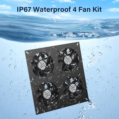 Fanspex Solar 4 Fan Kit Waterproofed for Chicken Coop, Greenhouse & Shed | High Velocity Solar Powered Fans for Outdoor Intake or Exhaust Air - size: 4 Fan Kit