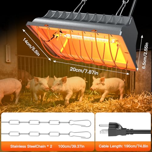 Chicken Coop Heating Lamp, 300W Brooder Heater for Chicks 6.23ft Cord UL Passed Adjustable Temp & Height with Aluminum Alloy Lampshade Suitable for Poultry Indoor Heater (Gray)