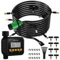 Misters for Outside Patio with Timer, Misting Cooling System with 33FT Hose and 8 Brass Nozzles, 9 Modes, 3/4” NPT Faucet Adapter, Automatic Misters for Chicken Coop Backyard Garden Porch Gazebos