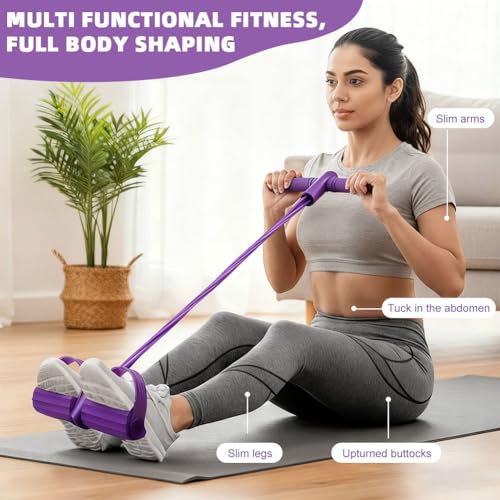 21 Fitness Resistance Bands-6 Tube Pedal Ankle Puller, Multifunction Tension Rope, Pedal Resistance Band with Handle Sit Up Exercise Equipment Home Gym Tummy Trainer for Men Women