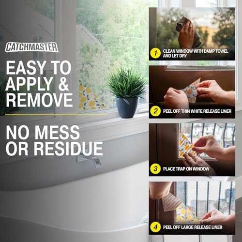 Catchmaster Fly Traps for Window Corners Lemon Yellow 12PK, Gnat and Fruit Fly Strips for Indoor, Disposable Sticky Traps Designed to Disguise Trapped Flies, Adhesive Pest Control for Home & Kitchen - size: 12 Lemon Print Traps